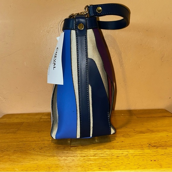 CHEVAL Made In Italy Woven Leather Color Block Panels Shoulder Bag - Picture 8 of 8